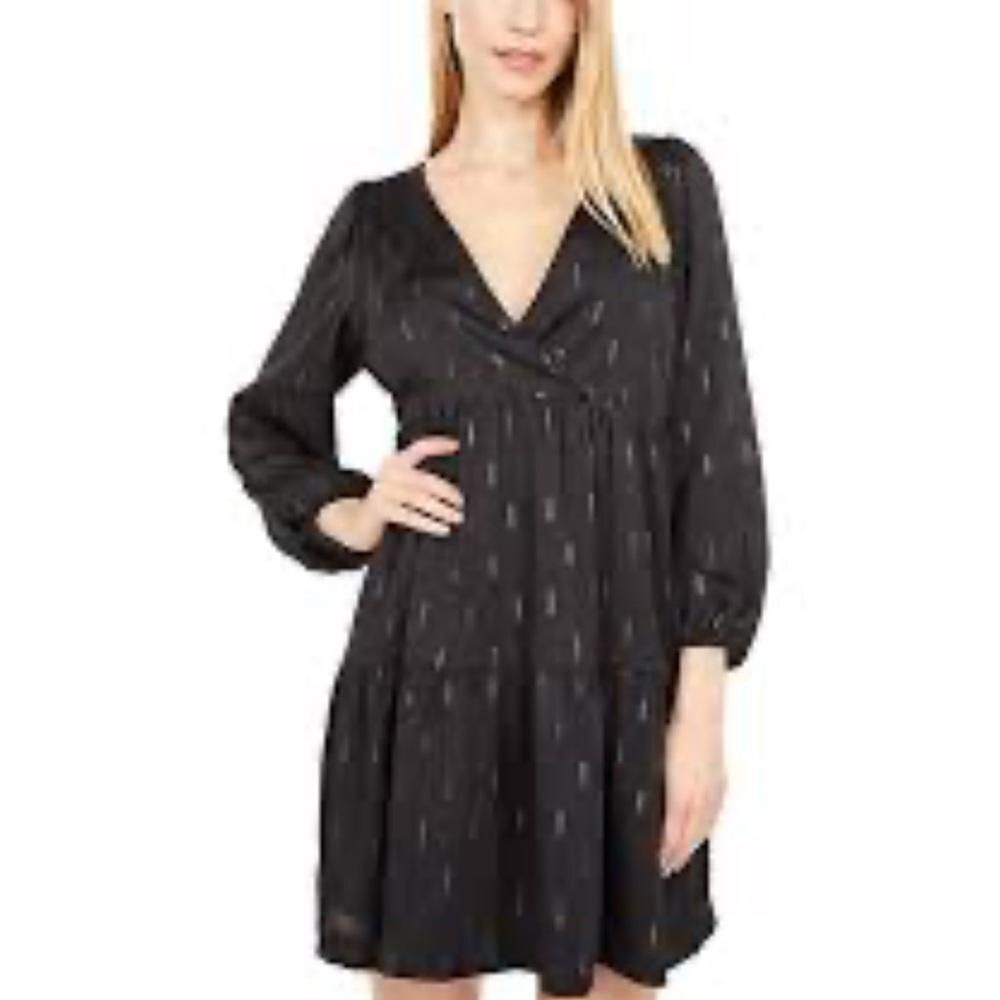 Madewell Metallic Jacquard Faux-Wrap Tiered‎ Mini Dress